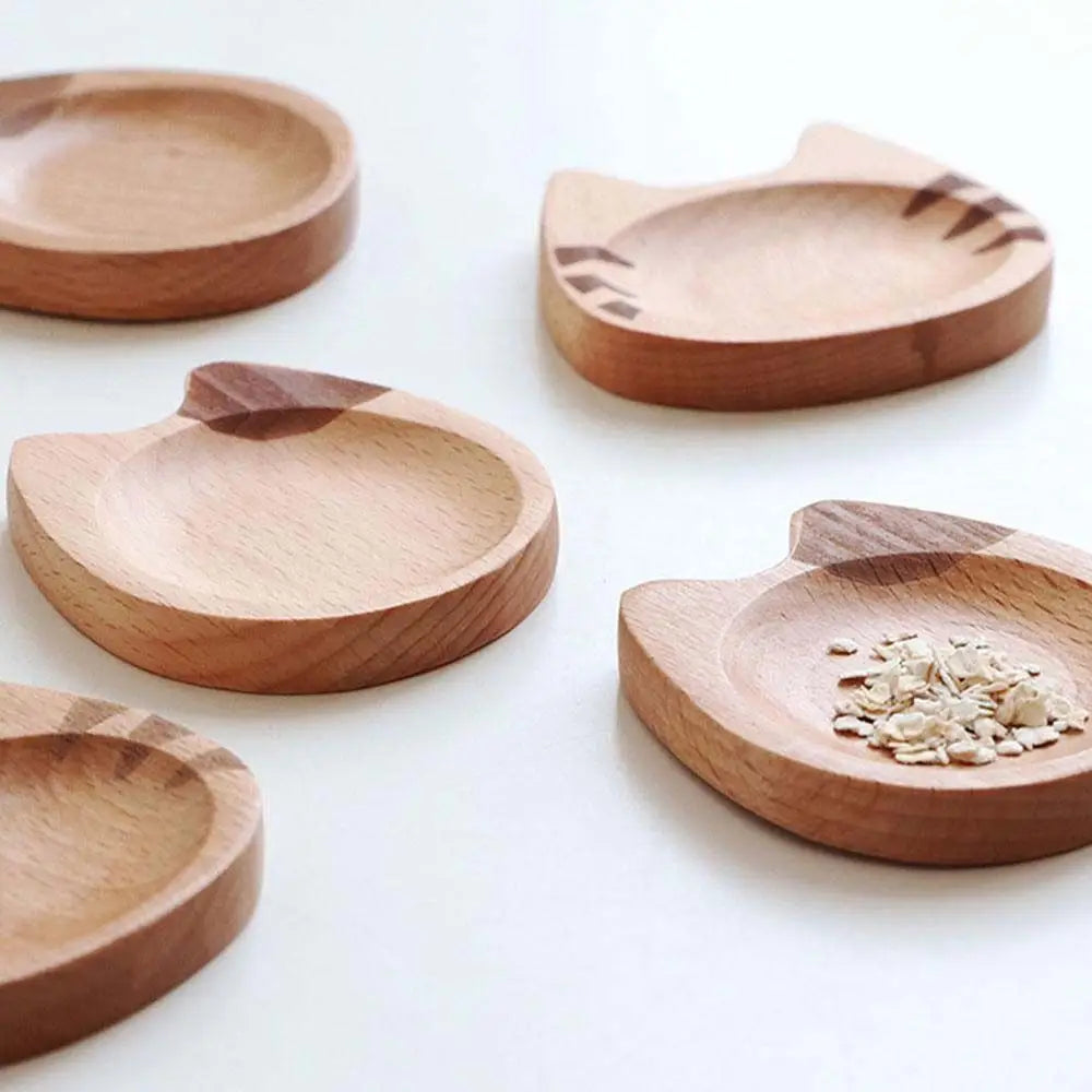 Creative Wooden Dipping Dish Cute Cat