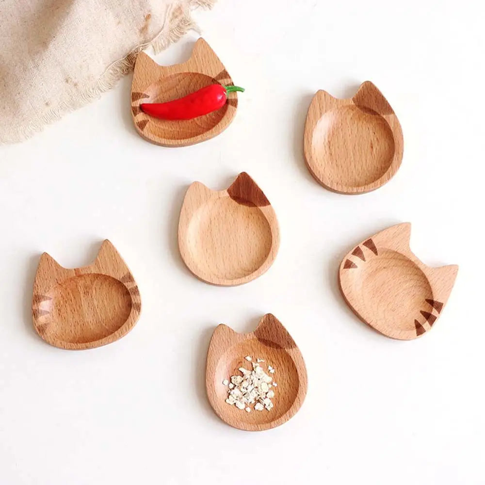Creative Wooden Dipping Dish Cute Cat