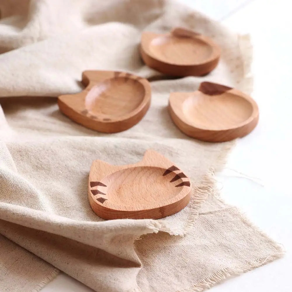 Creative Wooden Dipping Dish Cute Cat