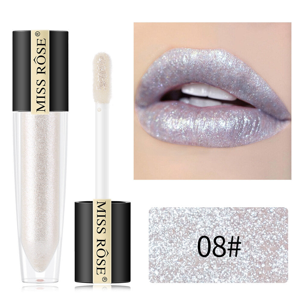 Miss Rose Shimmer Lip Gloss Pearly Metallic Lip Stick Waterproof Long-lasting Lip Gloss Beauty Cosmetics Make Up Lip Makeup