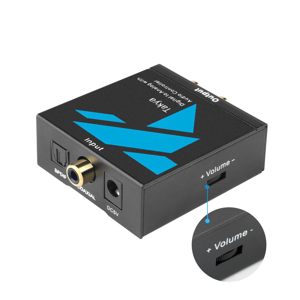 Optical to RCA Digital to Analog Converter Adapter for Digital HDTVs Apple Google Adjustable Audio Volume Stereo 3.5mm Jack