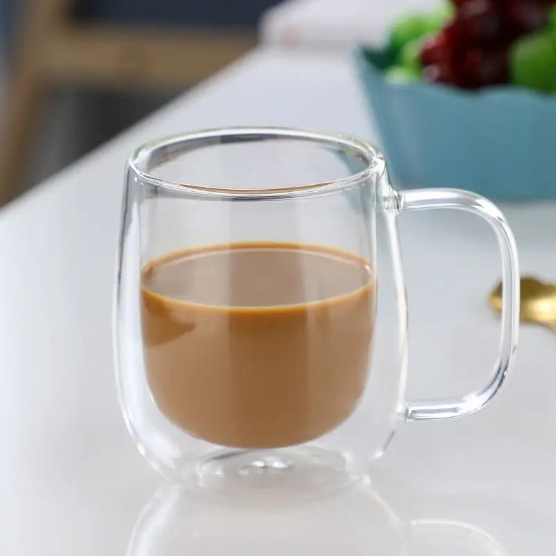 Double Wall Glass Mug Heat Resistant Handle Coffee Juice Cup