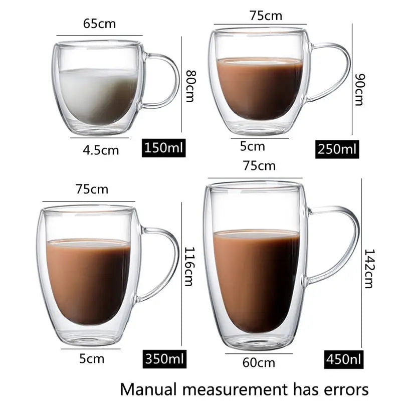 Double Wall Glass Mug Heat Resistant Handle Coffee Juice Cup