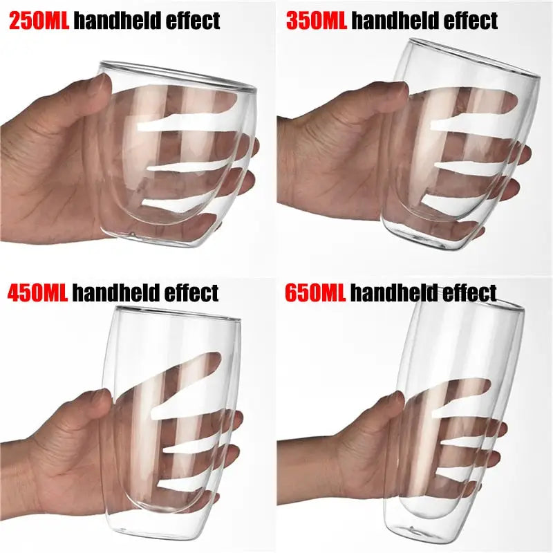 Double Wall Glass Mug Heat Resistant Handle Coffee Juice Cup