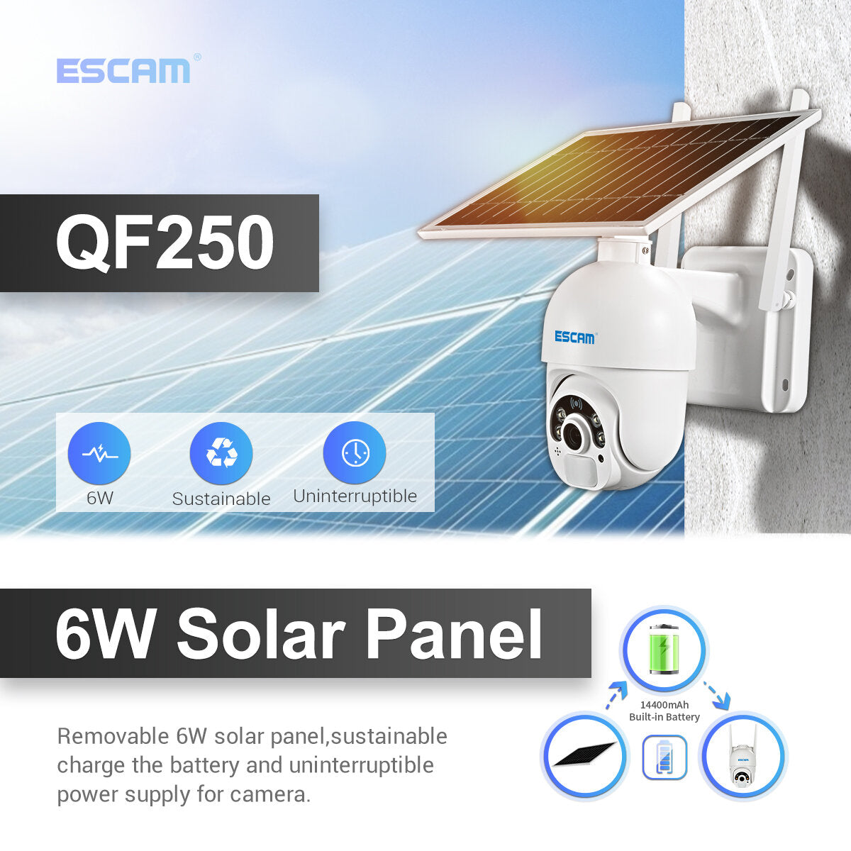 Escam Qf250 1080p Cloud Storage Wifi Battery Pir Alarm Dome
