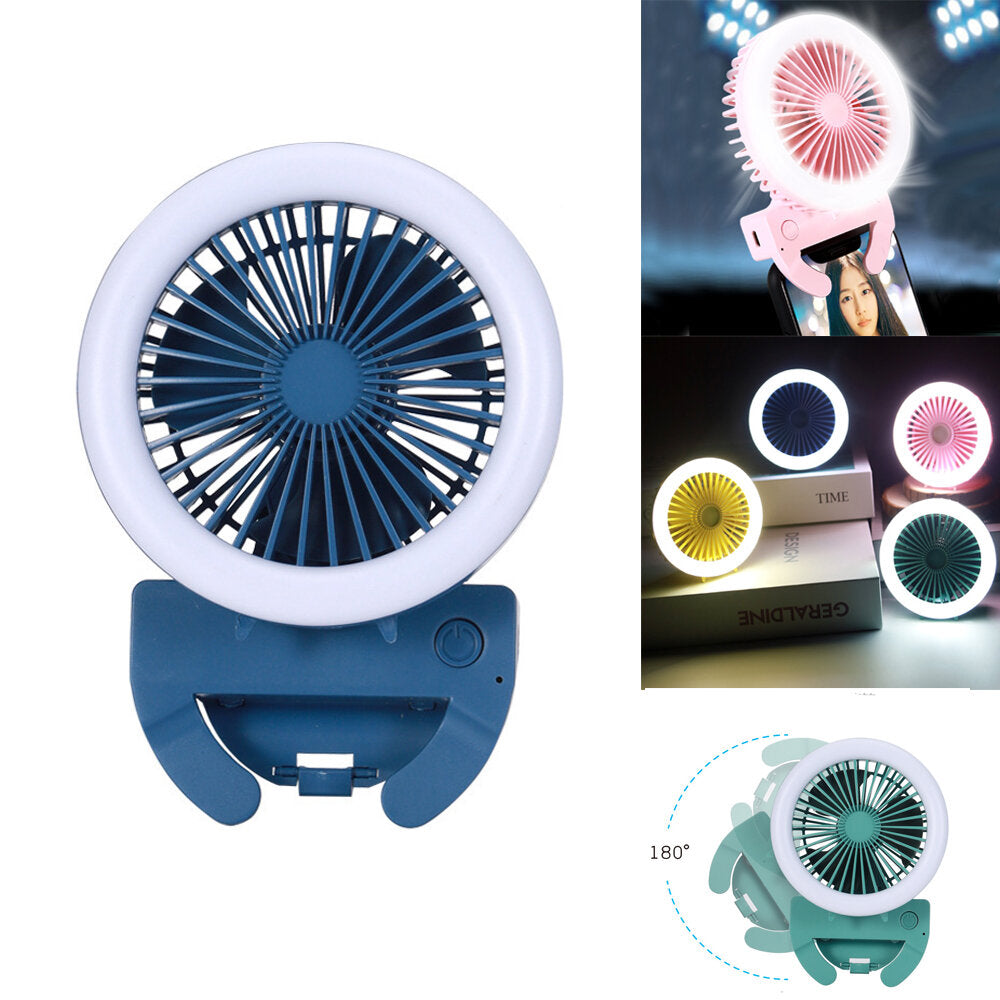 Handheld Phone Clip Led Fan Mini Folding 180 Rotation 2