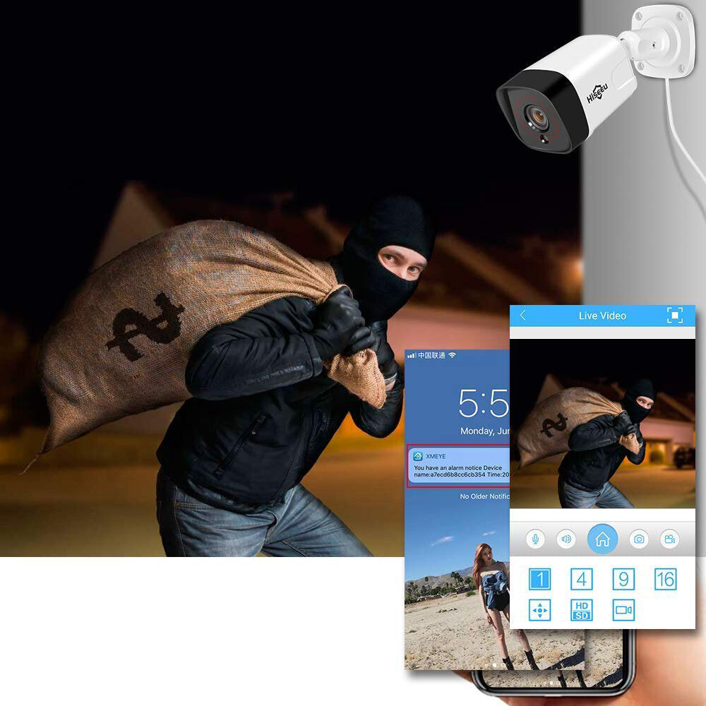 Hiseeu Poe H.265+ Security 5mp Ip Camera Support Audio Night