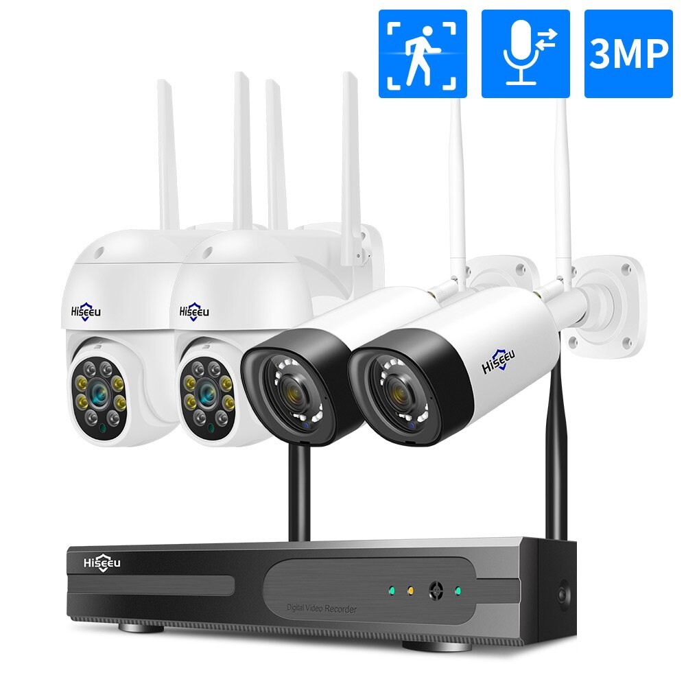 Hiseeu Wireless 8ch 4pcs 3mp Two-way Audio Security Ptz 5x
