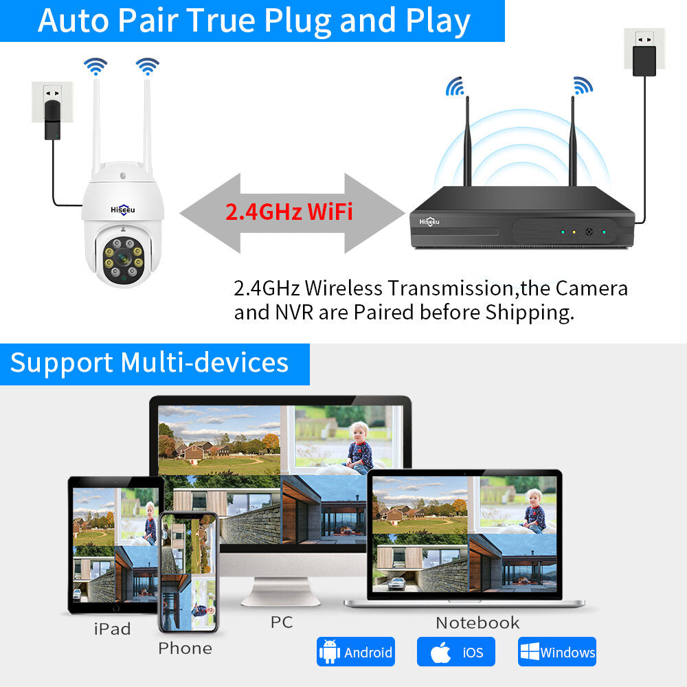 Hiseeu Wireless 8ch 4pcs 3mp Two-way Audio Security Ptz 5x