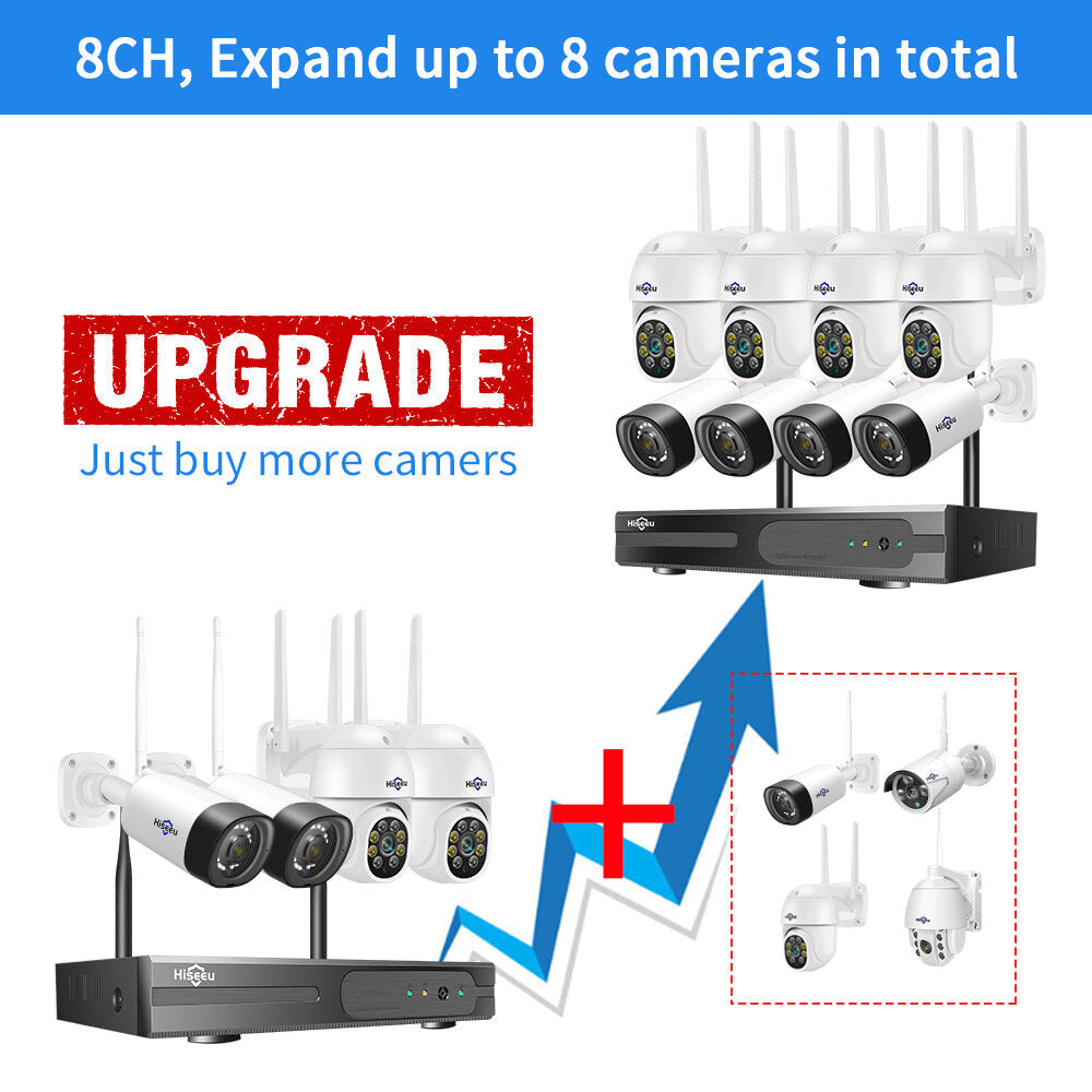 Hiseeu Wireless 8ch 4pcs 3mp Two-way Audio Security Ptz 5x