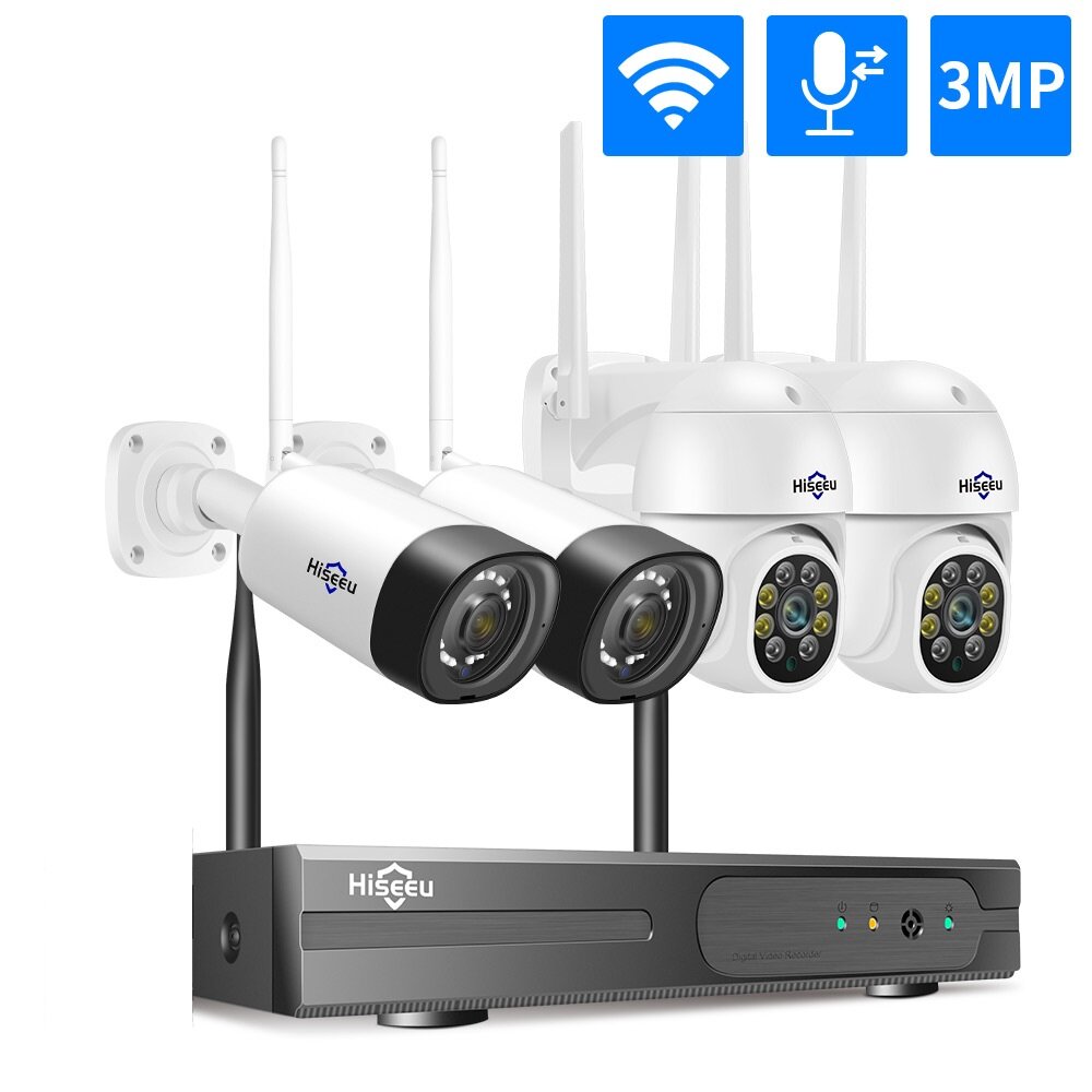 Hiseeu Wireless 8ch 4pcs 3mp Two-way Audio Security Ptz 5x