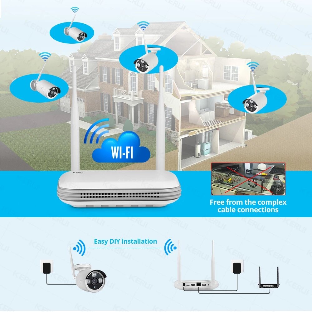 Kerui H.265 8ch Wifi Wireless Mini Nvr 3mp Security Camera