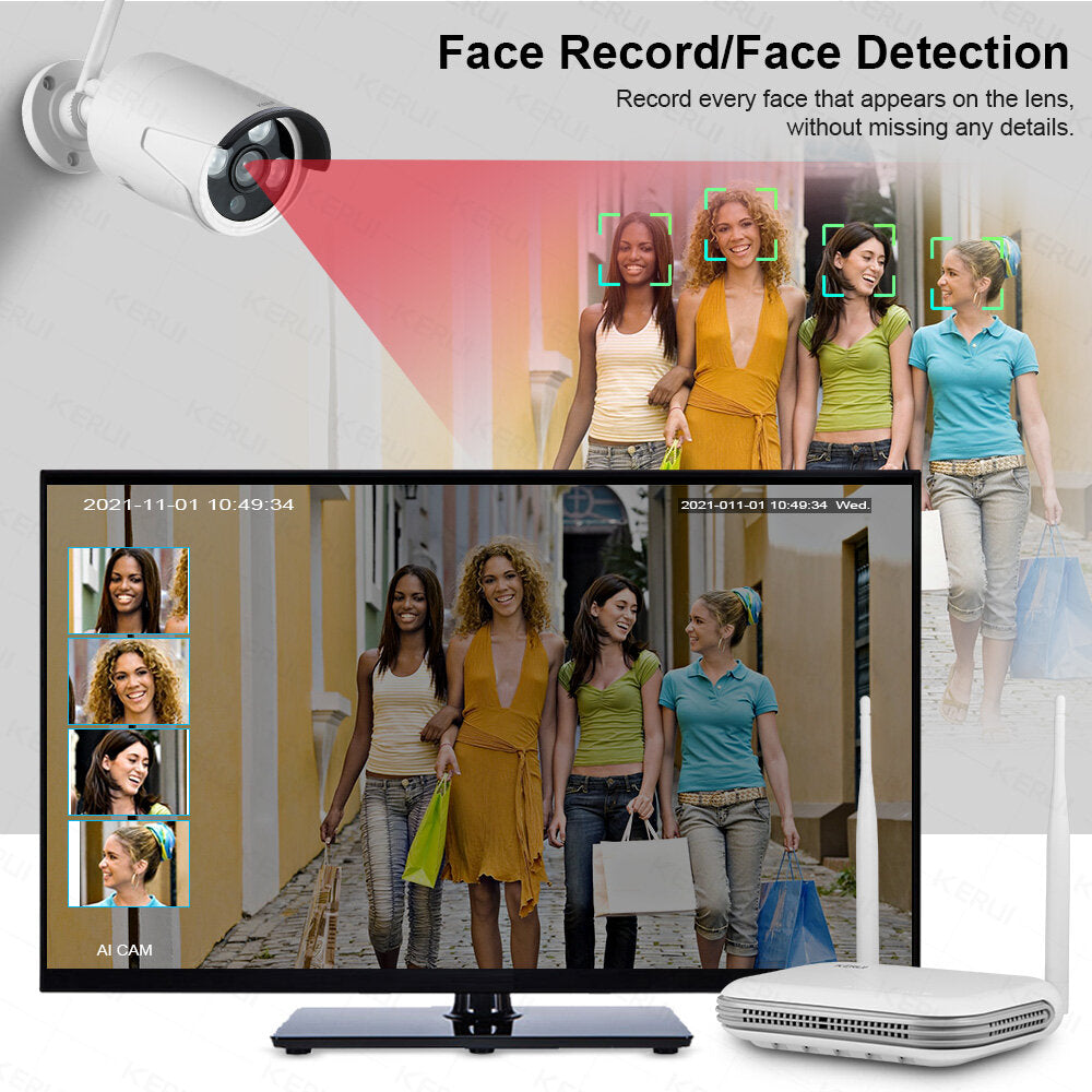 Kerui H.265 8ch Wifi Wireless Mini Nvr 3mp Security Camera
