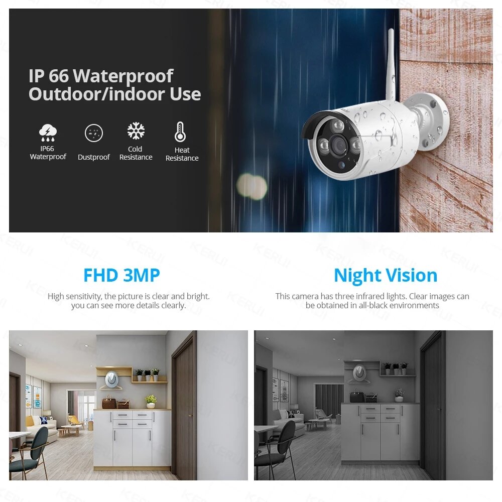 Kerui H.265 8ch Wifi Wireless Mini Nvr 3mp Security Camera