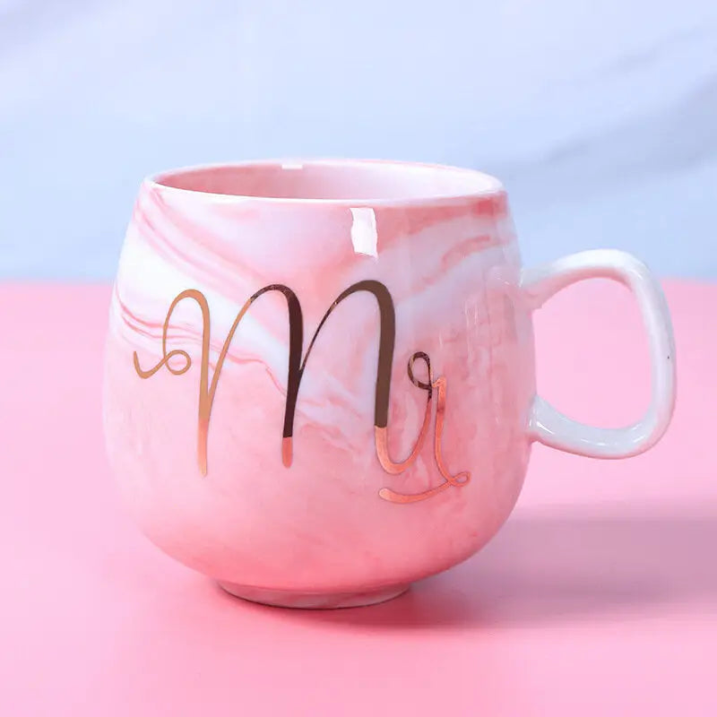 Marbled Ceramic Cup - 400ml Water Glass Flamingo