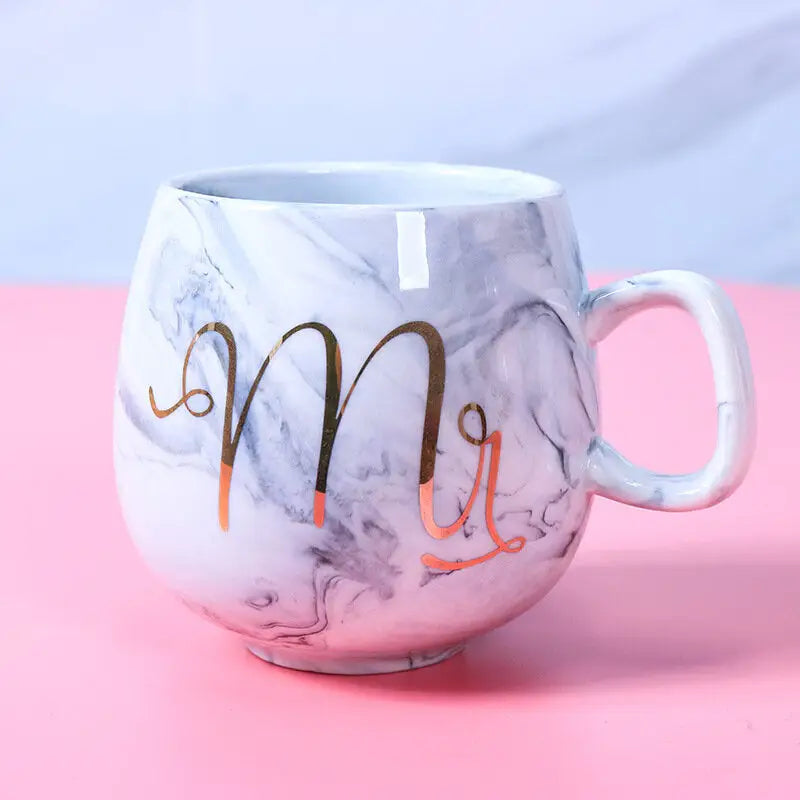 Marbled Ceramic Cup - 400ml Water Glass Flamingo