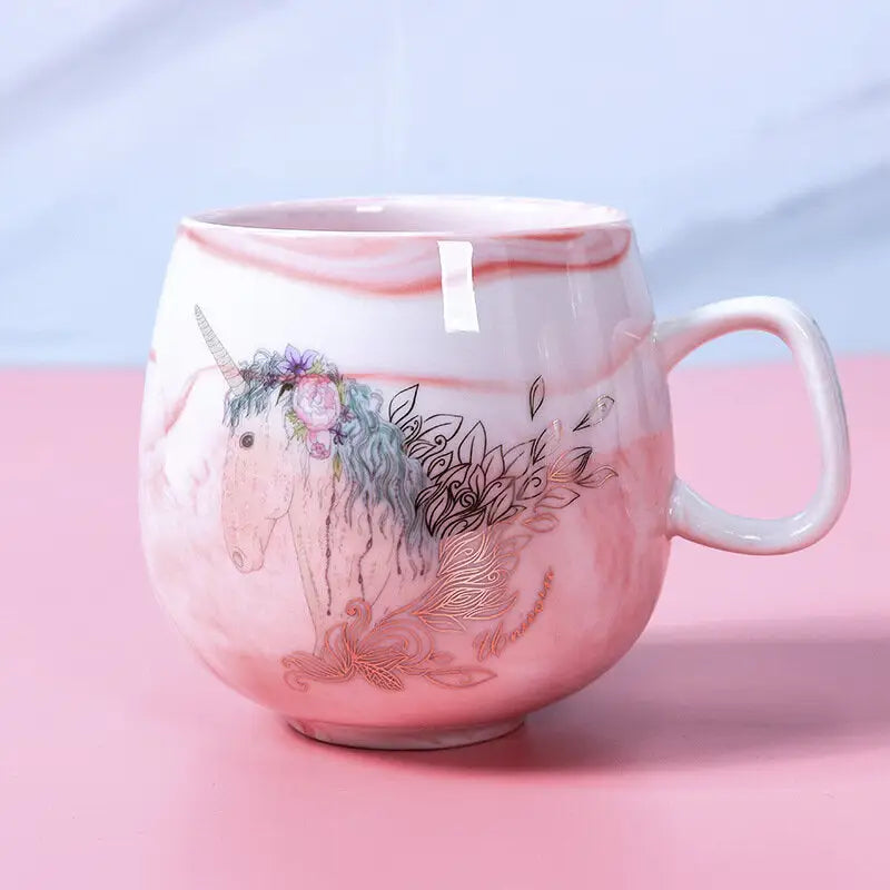 Marbled Ceramic Cup - 400ml Water Glass Flamingo