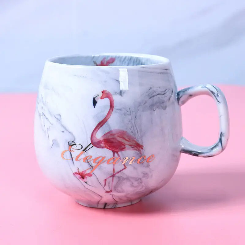 Marbled Ceramic Cup - 400ml Water Glass Flamingo