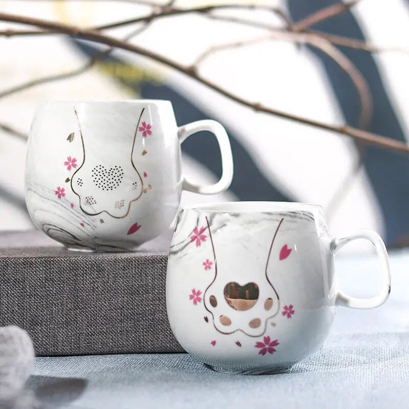 Marbled Ceramic Cup - 400ml Water Glass Flamingo