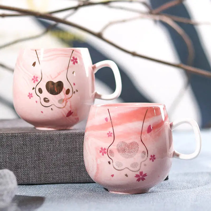 Marbled Ceramic Cup - 400ml Water Glass Flamingo