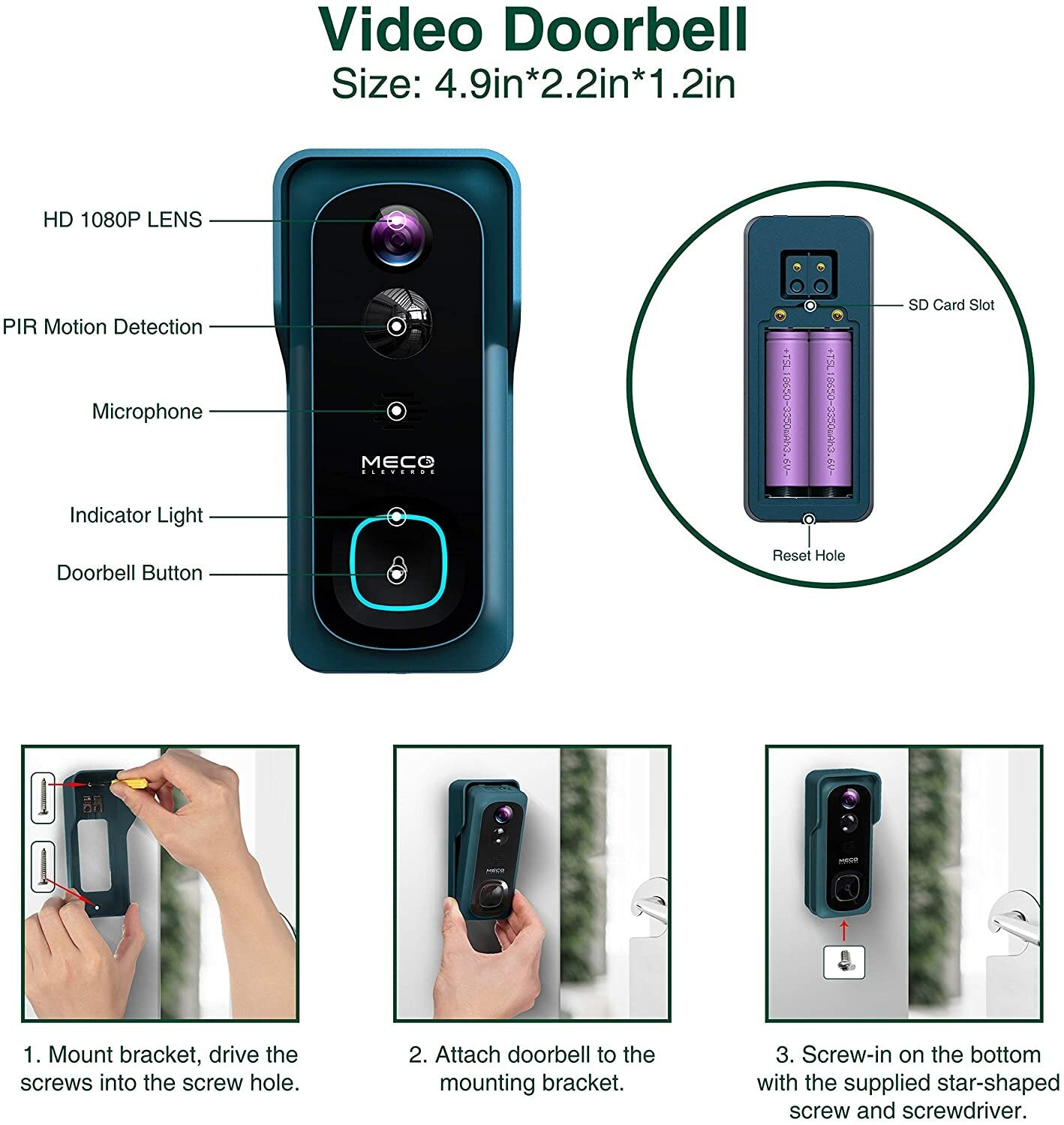 Meco Ele Video Doorbell Wireless 1080p Camera With Free