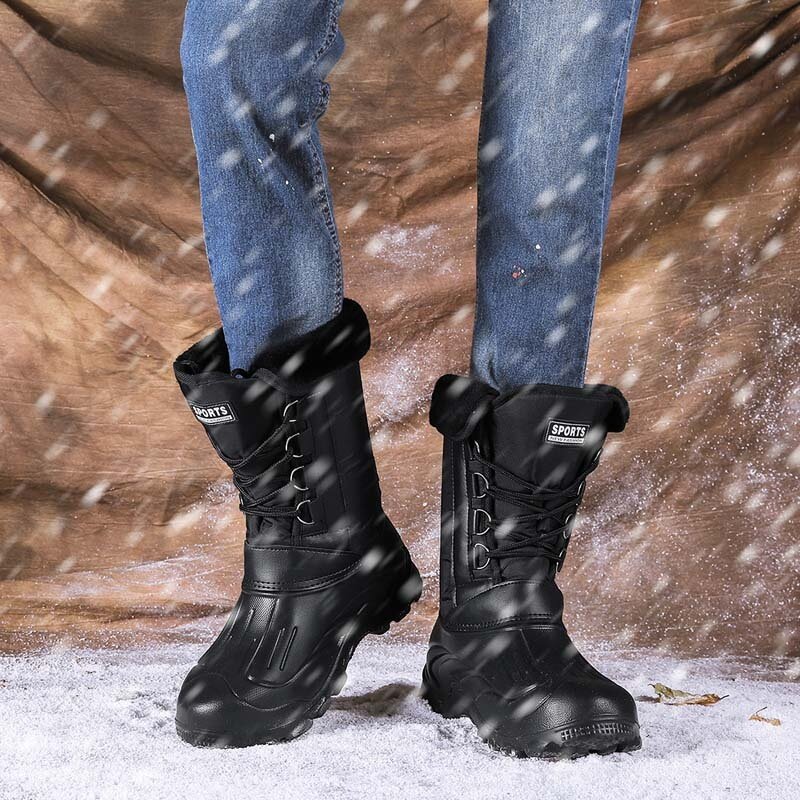 Mens High Top Snow Boots Waterproof Warm Fur Lined Shoes