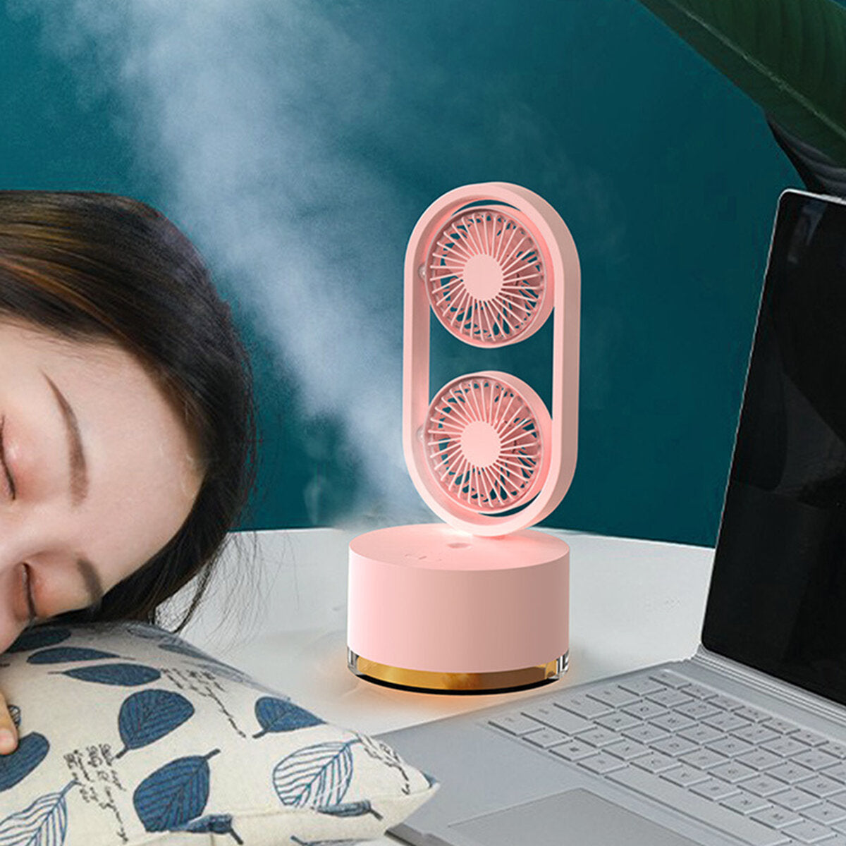 Mini Dual Head Fan 3 Speeds Usb Rechargeable Air Condition