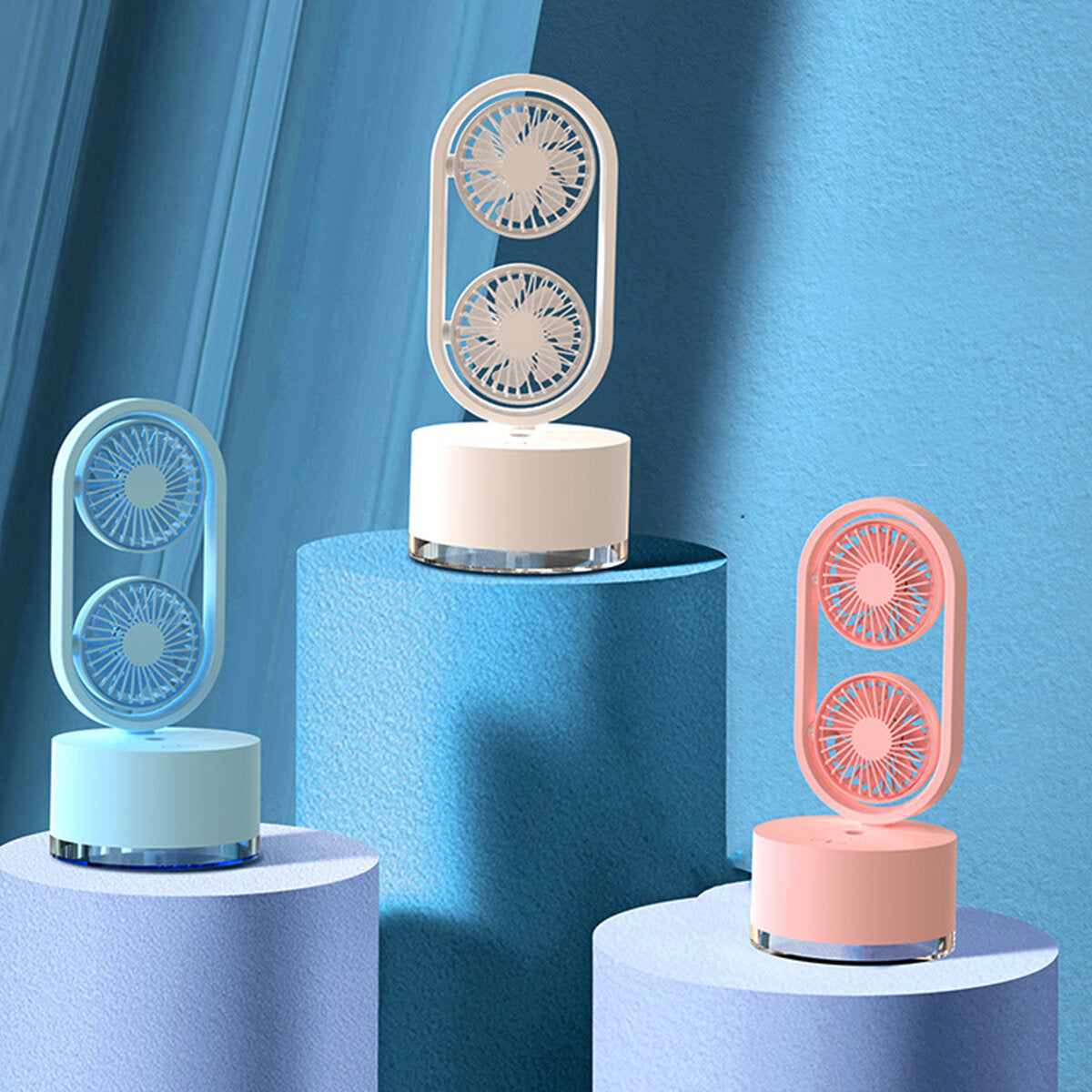 Mini Dual Head Fan 3 Speeds Usb Rechargeable Air Condition