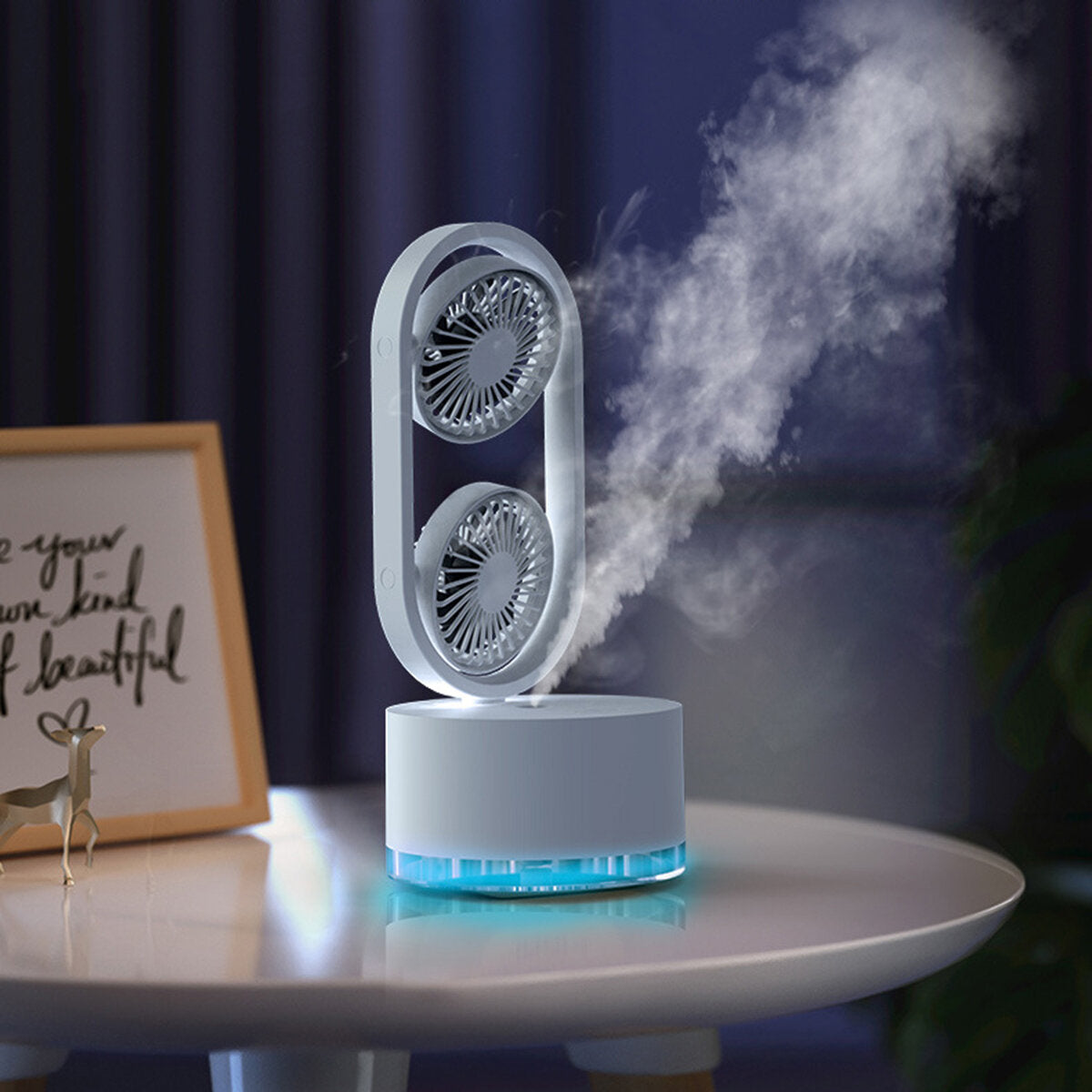 Mini Dual Head Fan 3 Speeds Usb Rechargeable Air Condition