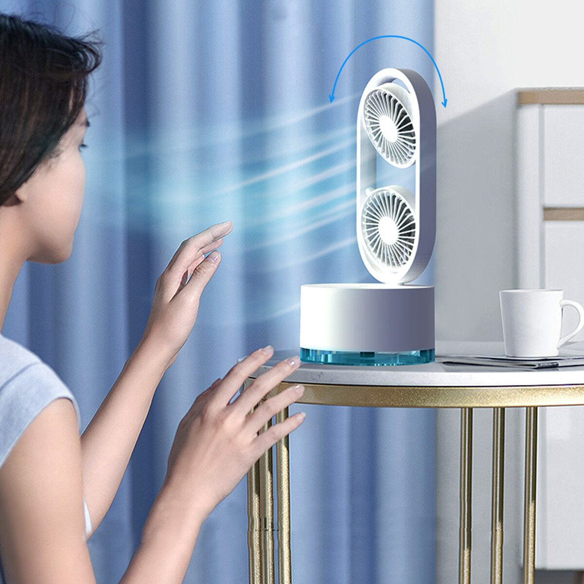 Mini Dual Head Fan 3 Speeds Usb Rechargeable Air Condition