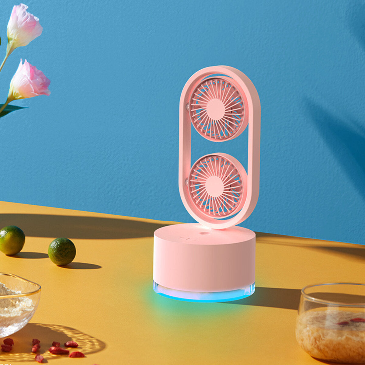 Mini Dual Head Fan 3 Speeds Usb Rechargeable Air Condition