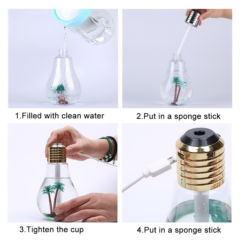 Portable Led Bulb Shape Humidifier 7 Color Night Light Air