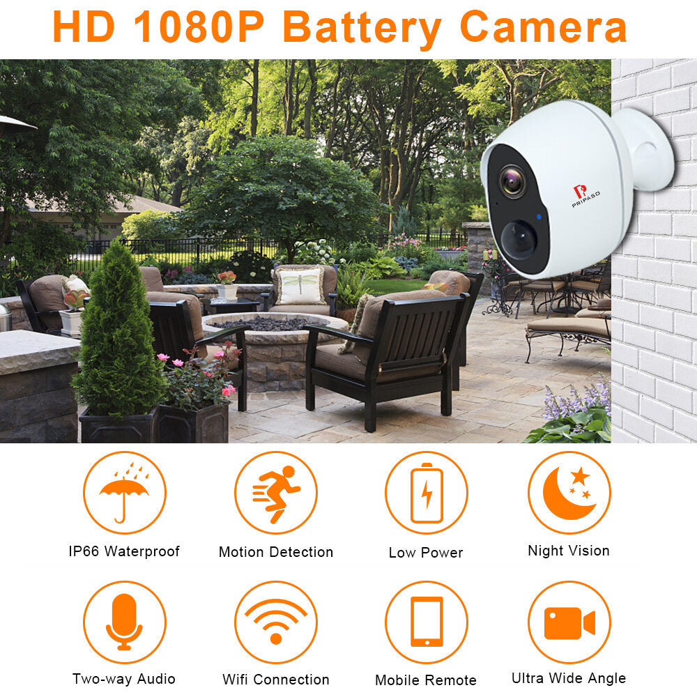 Pripaso 1080p Wireless Battery Powered Ip Cctv Camera