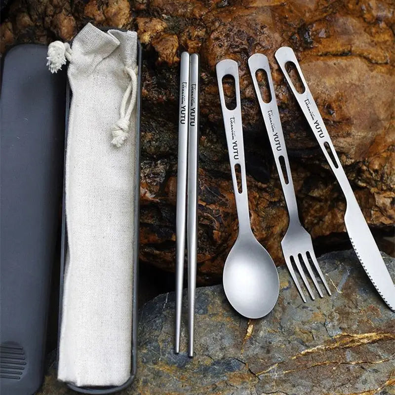 Pure Titanium Tableware Set Outdoor Portable Knife Fork