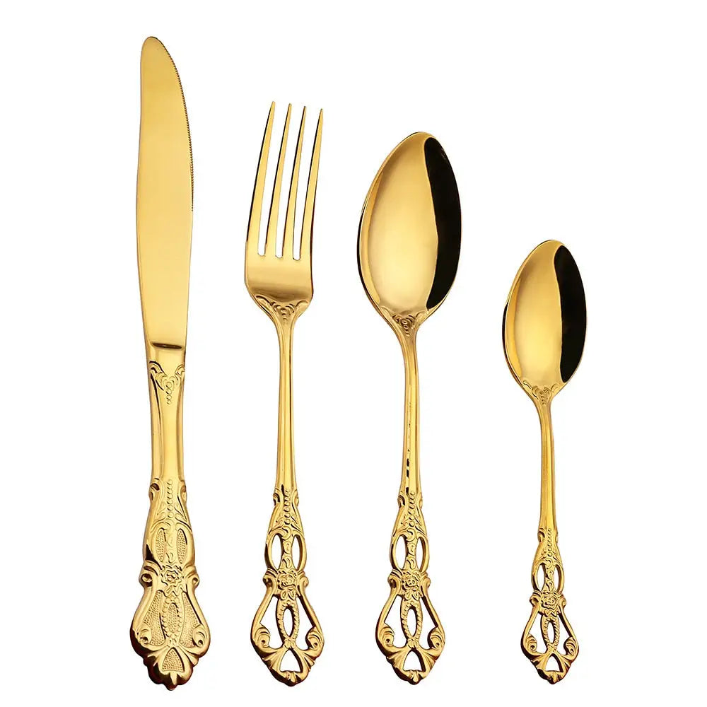 Retro Gold Cutlery Set Stainless Steel Spoon Fork