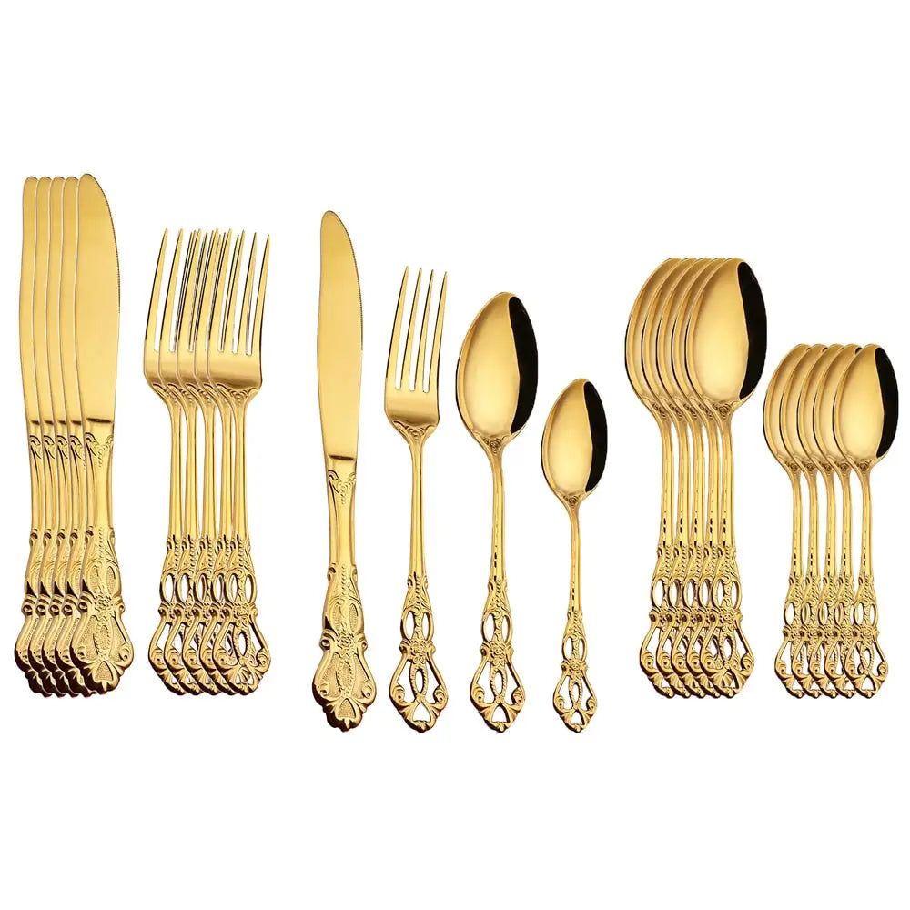 Retro Gold Cutlery Set Stainless Steel Spoon Fork