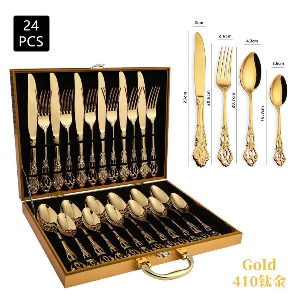Retro Gold Cutlery Set Stainless Steel Spoon Fork