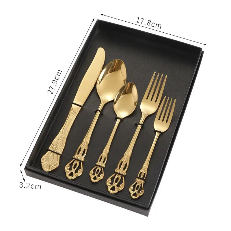 Retro Gold Cutlery Set Stainless Steel Spoon Fork