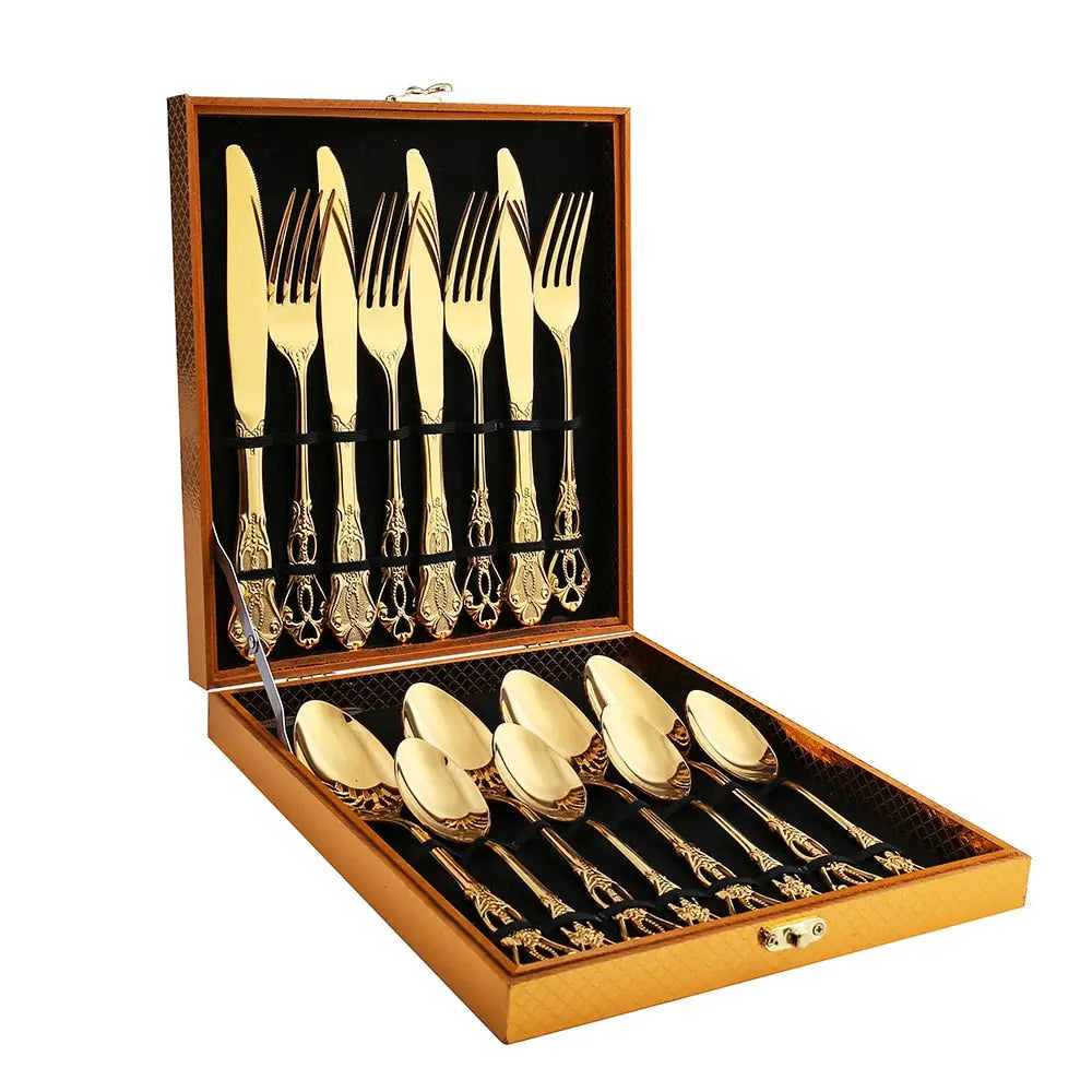 Retro Gold Cutlery Set Stainless Steel Spoon Fork