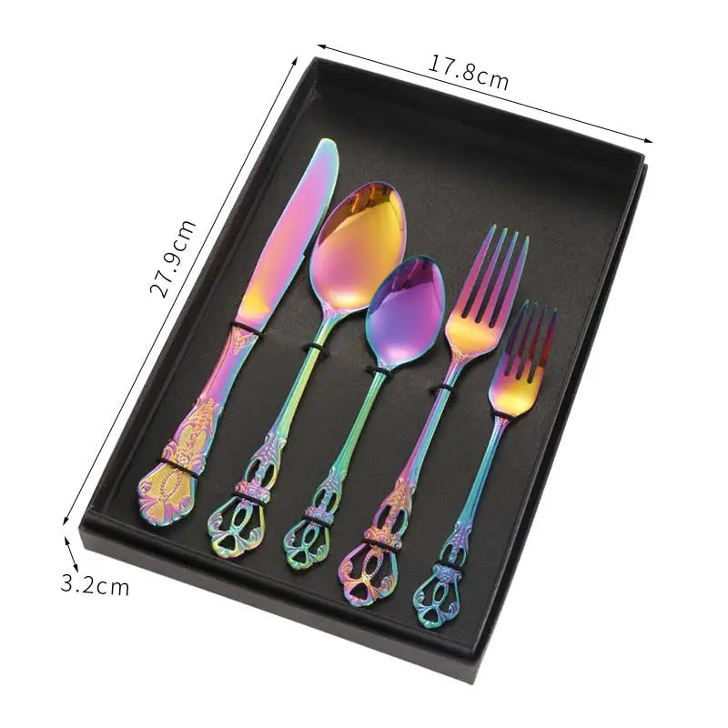 Retro Gold Cutlery Set Stainless Steel Spoon Fork
