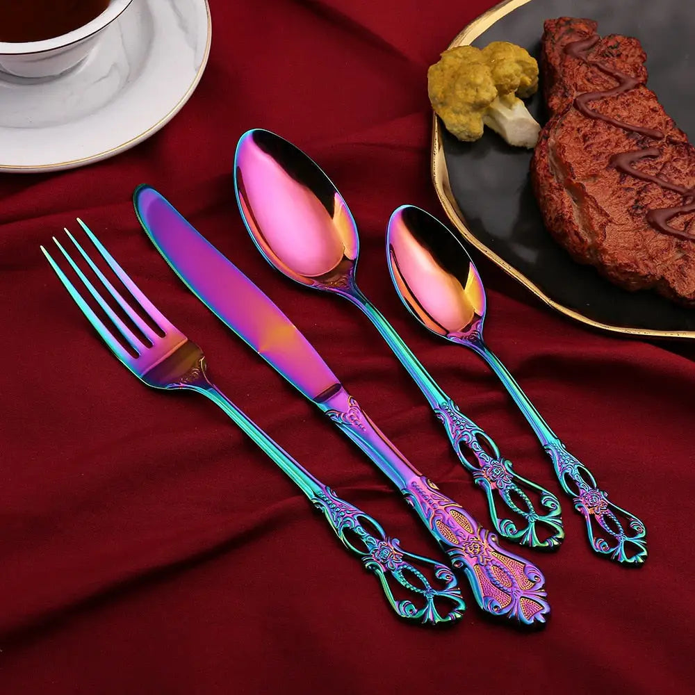 Retro Gold Cutlery Set Stainless Steel Spoon Fork