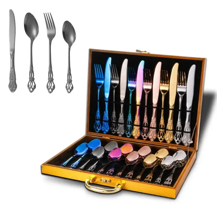 Retro Gold Cutlery Set Stainless Steel Spoon Fork