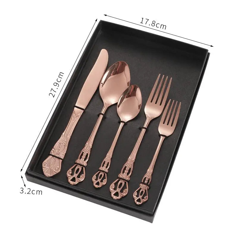 Retro Gold Cutlery Set Stainless Steel Spoon Fork