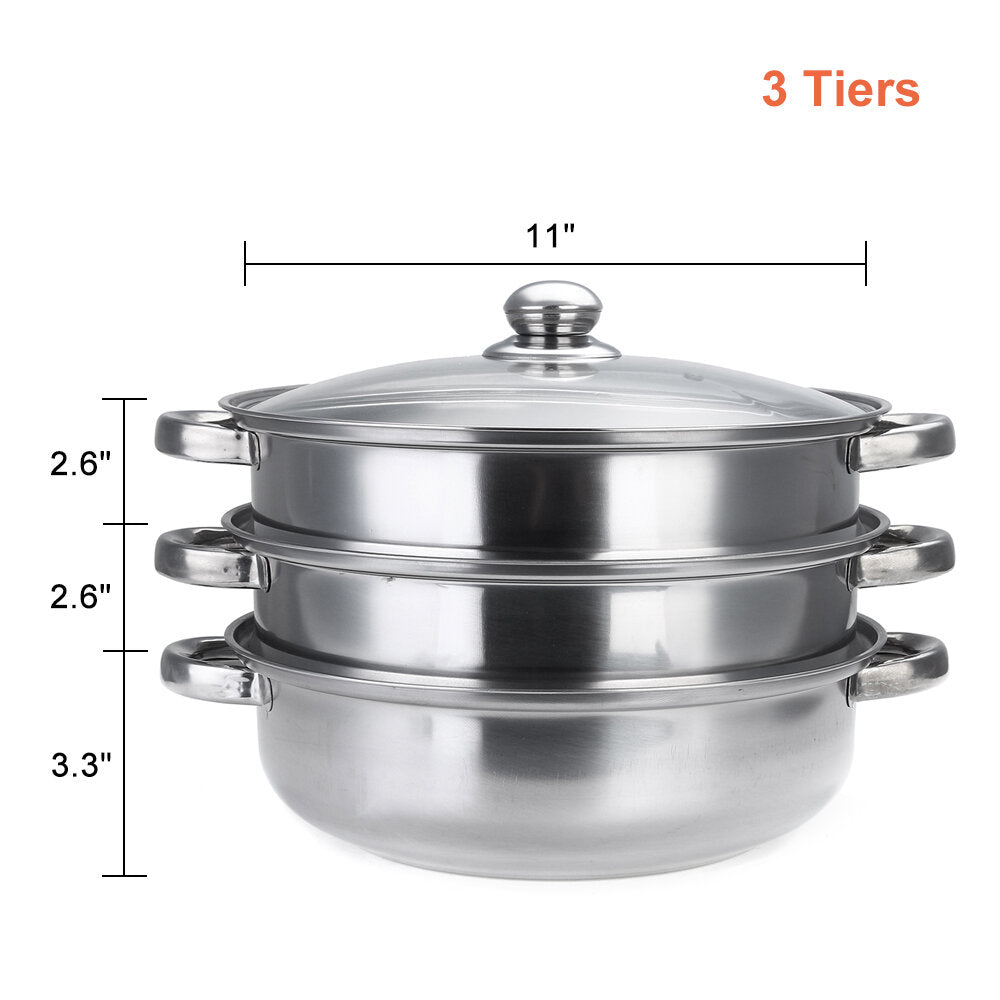 Steamer Cooker Pot Set Pan Cook Food Glass Lids Stainless
