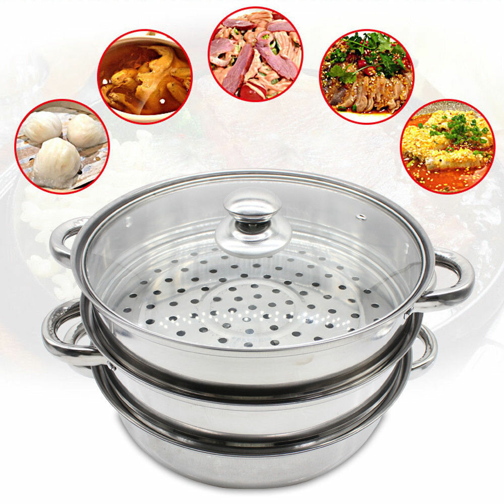 Steamer Cooker Pot Set Pan Cook Food Glass Lids Stainless