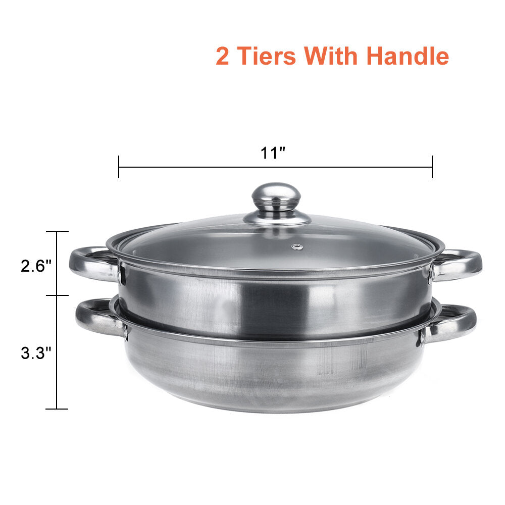 Steamer Cooker Pot Set Pan Cook Food Glass Lids Stainless