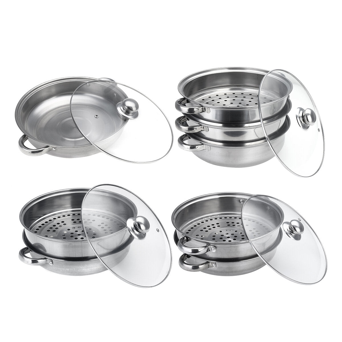 Steamer Cooker Pot Set Pan Cook Food Glass Lids Stainless