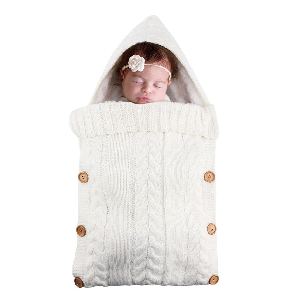 Winter Warm Infant Baby Sleeping Bag Button Knit Swaddle