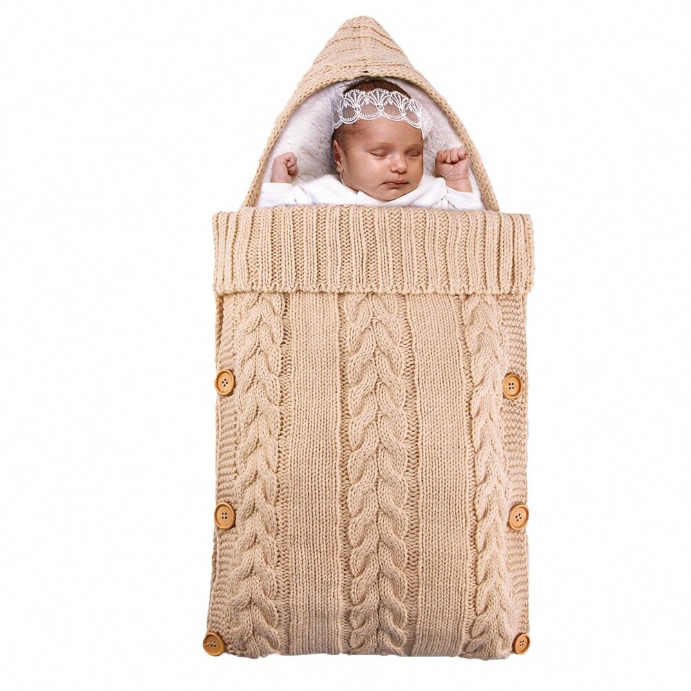 Winter Warm Infant Baby Sleeping Bag Button Knit Swaddle