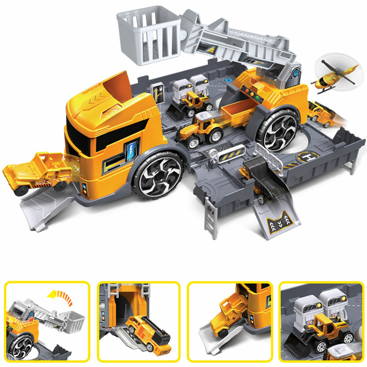 Fire Fighting Suit / Engineering Suit / 4 Red Cars / 4 Yellow Cars Deformation Fire Fighting Engineering Cars Storage Parking Lot Puzzle Inertia Car Model Toys